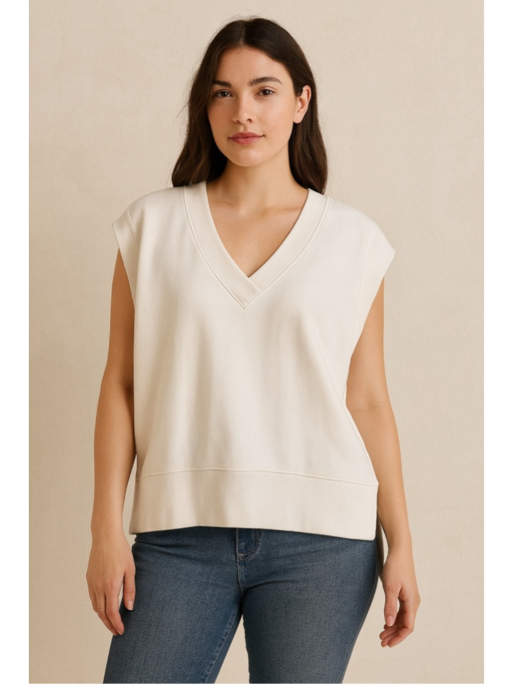 Athleta Retroterry Sweater Vest Small Cream V Neck Oversized NWT